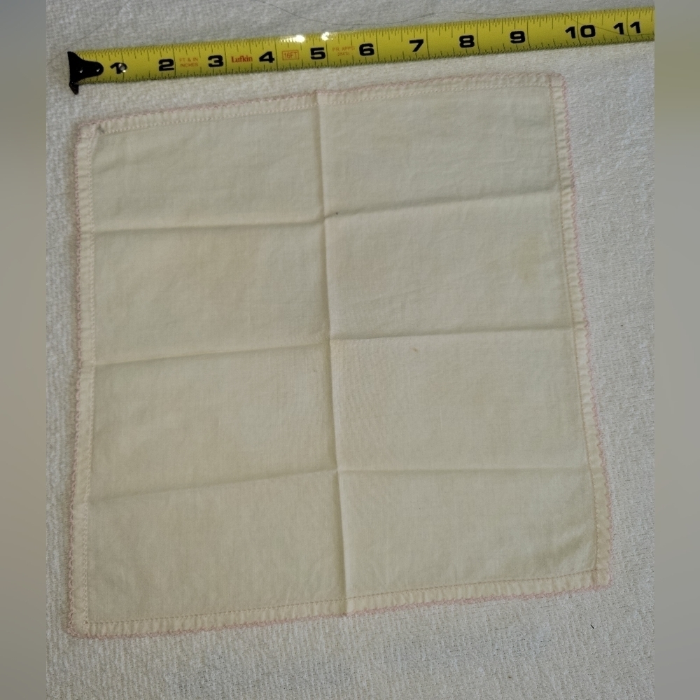 Antique Vintage  Handkerchief Cream Off-White Pale Pink Embroidered Edges